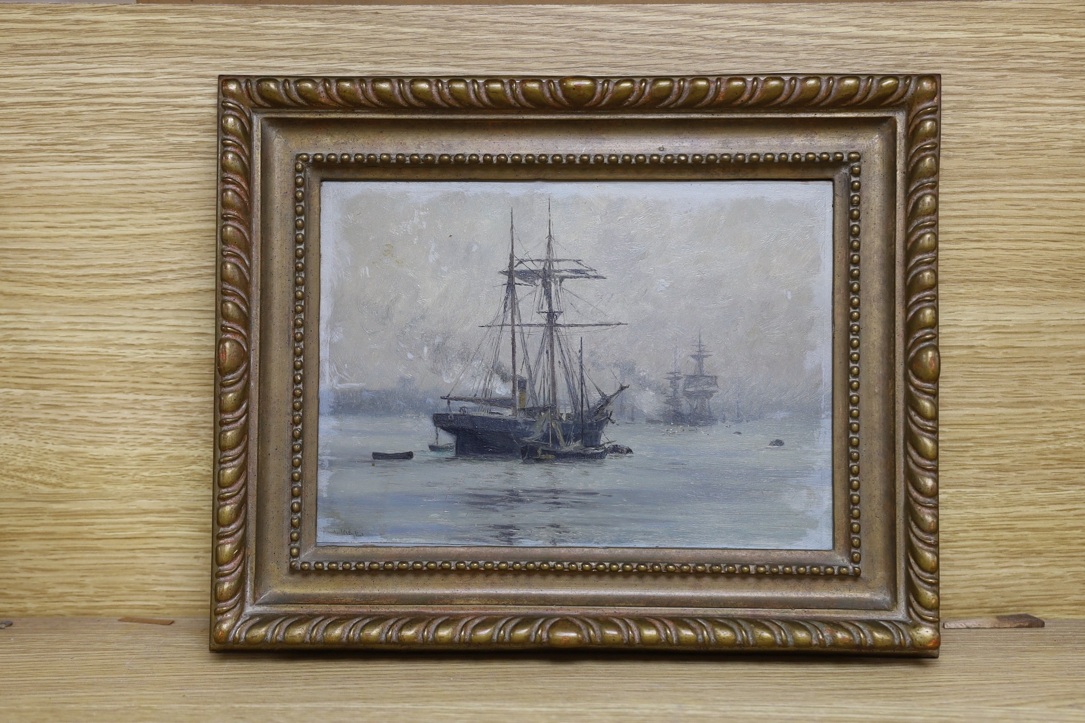 Charles William Wyllie (1859-1923), oil on board, Tallship, signed, 19 x 27cm